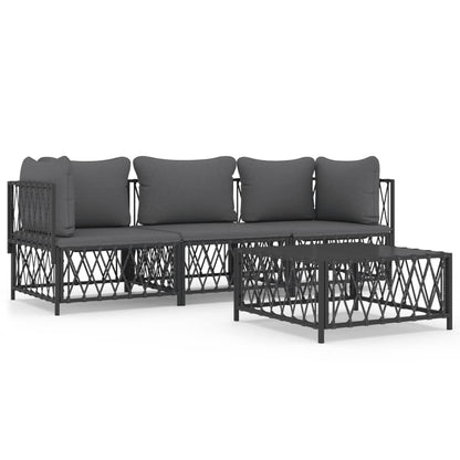 vidaXL Salon de jardin 4 pcs avec coussins anthracite acier