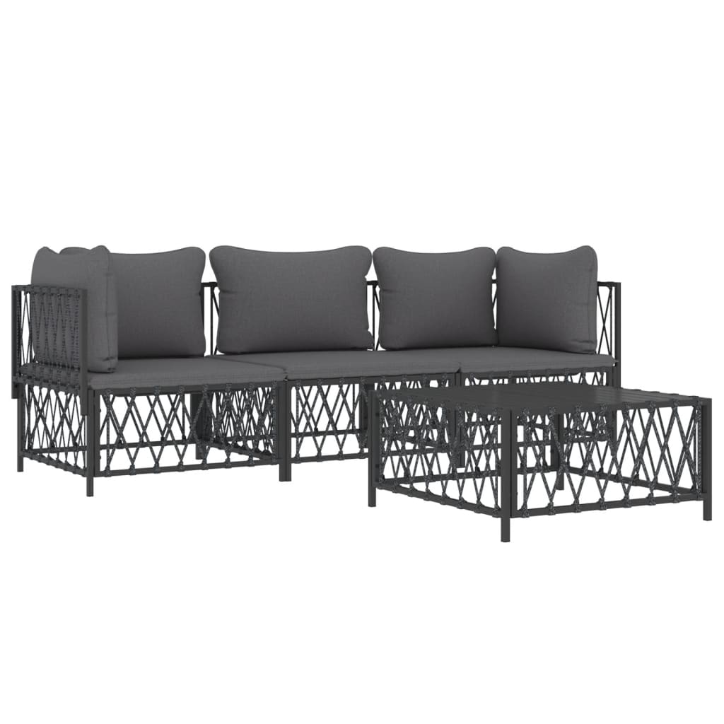 vidaXL Salon de jardin 4 pcs avec coussins anthracite acier
