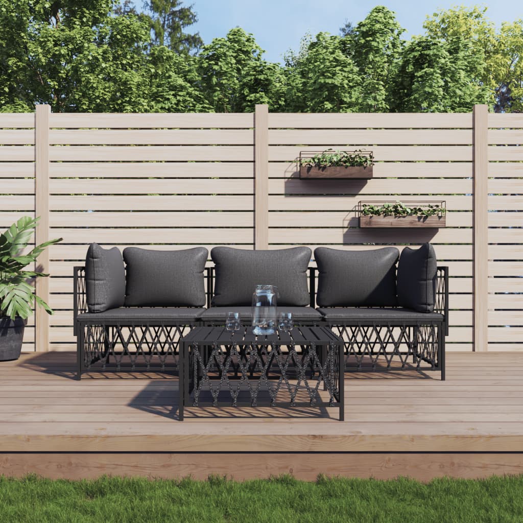 vidaXL Salon de jardin 4 pcs avec coussins anthracite acier