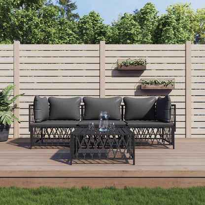 vidaXL Salon de jardin 4 pcs avec coussins anthracite acier