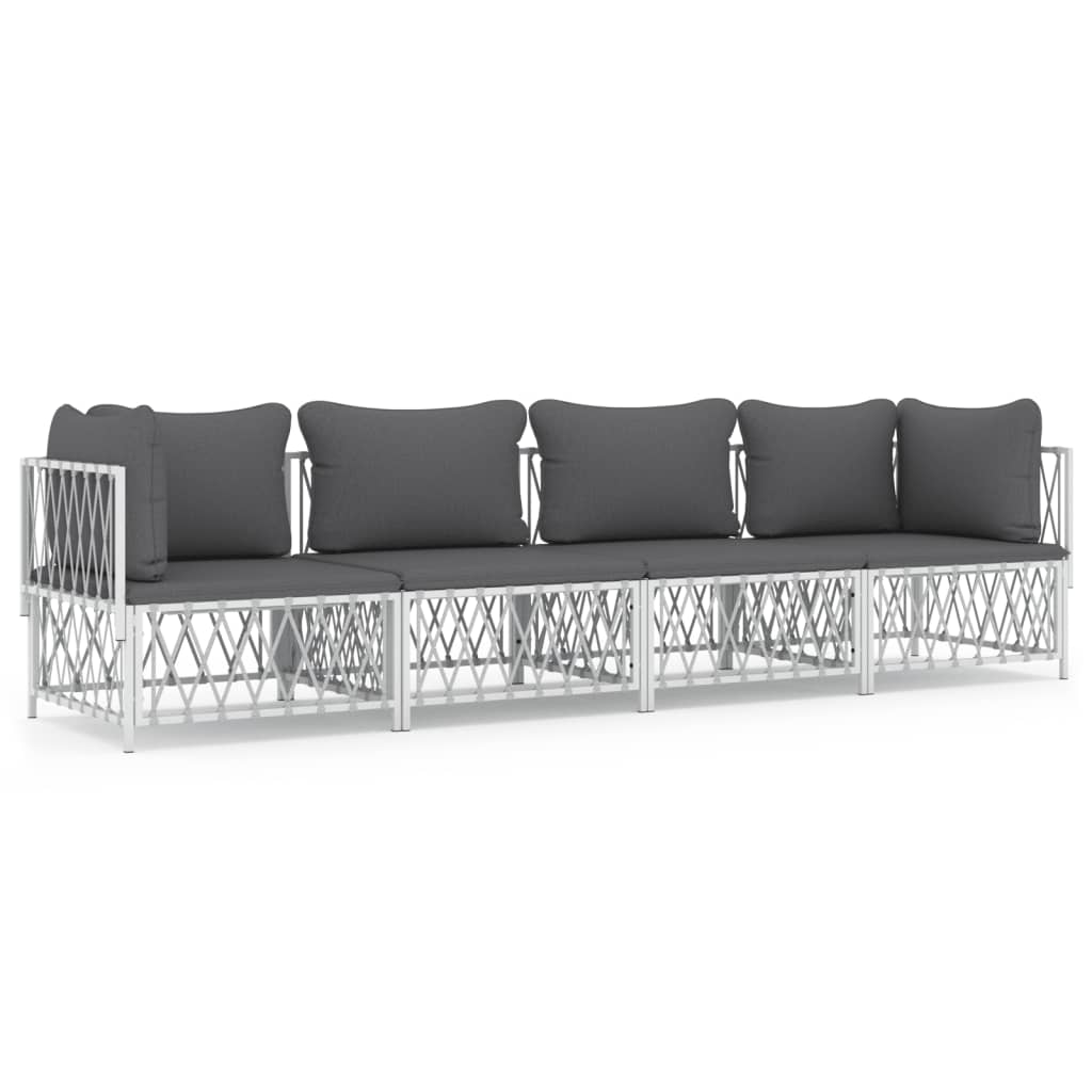 vidaXL Ensemble de mobilier de jardin 4 pcs avec coussins Blanc Acier