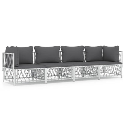 vidaXL Ensemble de mobilier de jardin 4 pcs avec coussins Blanc Acier