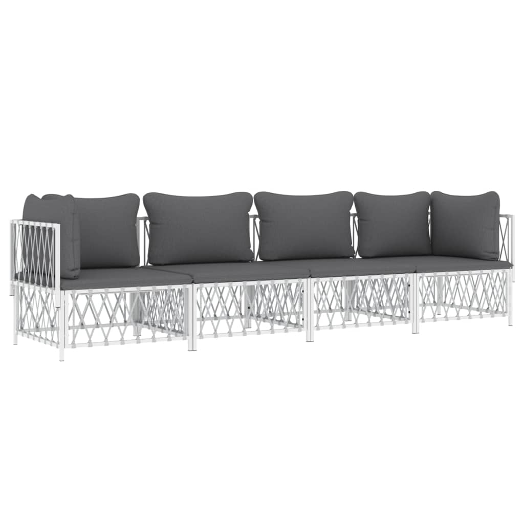 vidaXL Ensemble de mobilier de jardin 4 pcs avec coussins Blanc Acier