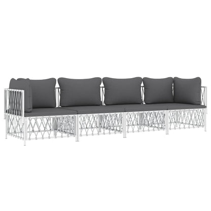 vidaXL Ensemble de mobilier de jardin 4 pcs avec coussins Blanc Acier