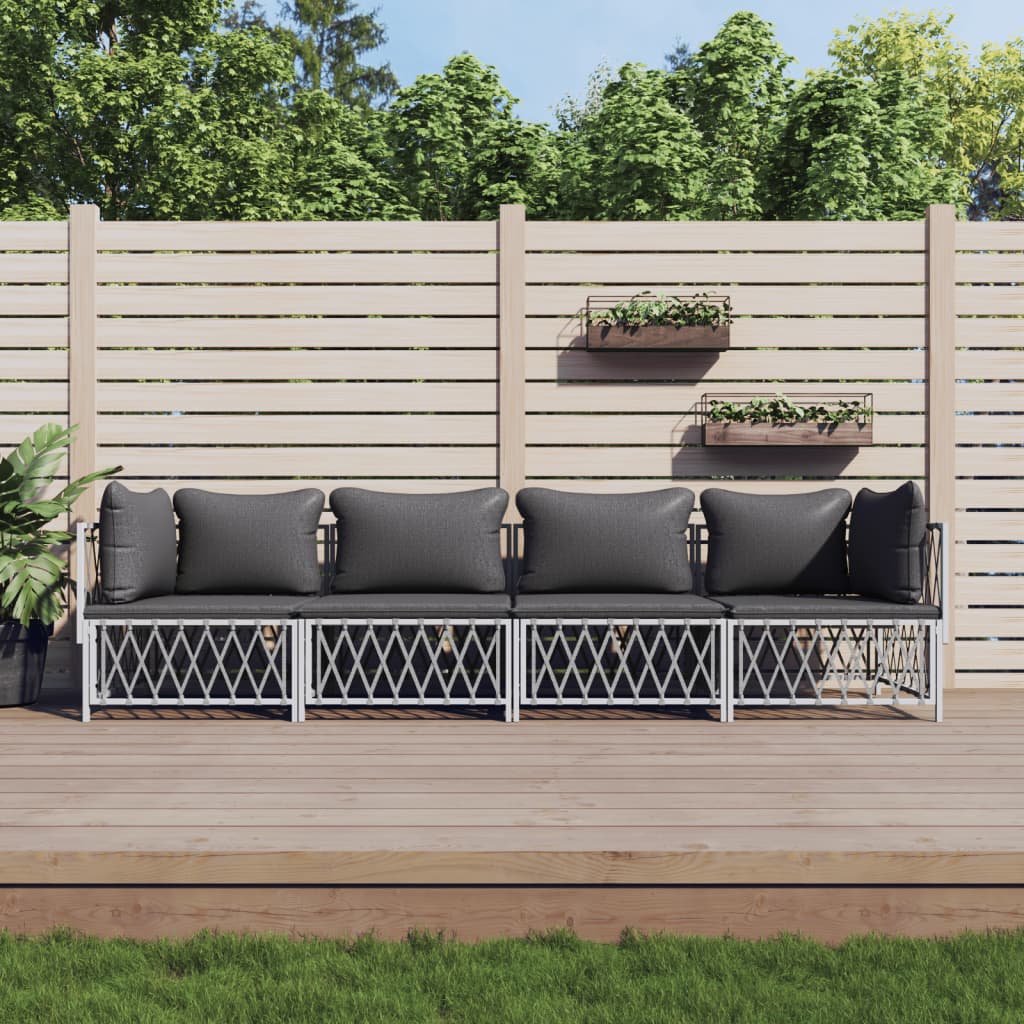 vidaXL Ensemble de mobilier de jardin 4 pcs avec coussins Blanc Acier