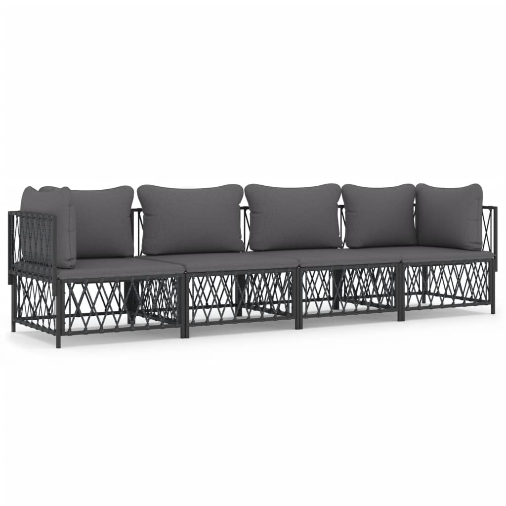vidaXL Salon de jardin 4 pcs avec coussins anthracite acier