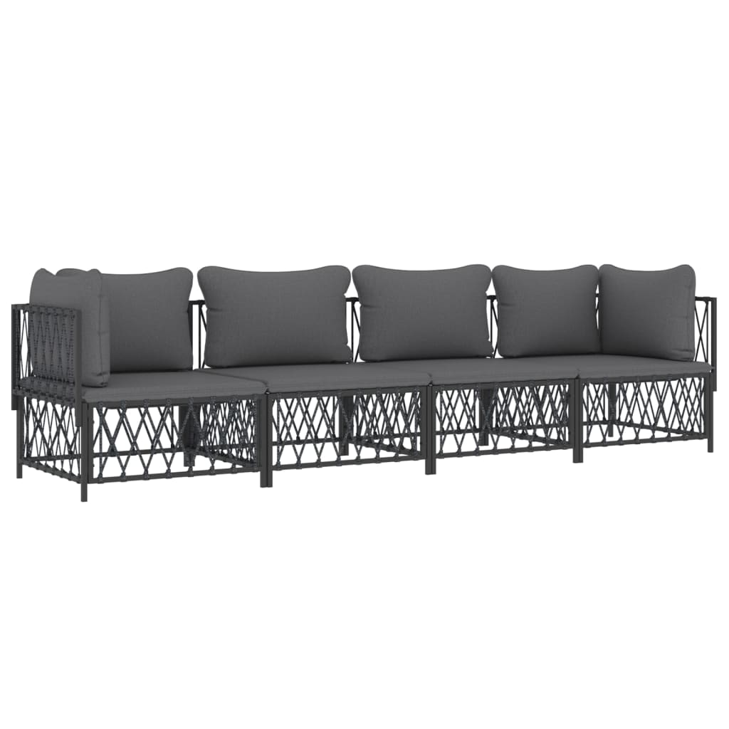 vidaXL Salon de jardin 4 pcs avec coussins anthracite acier