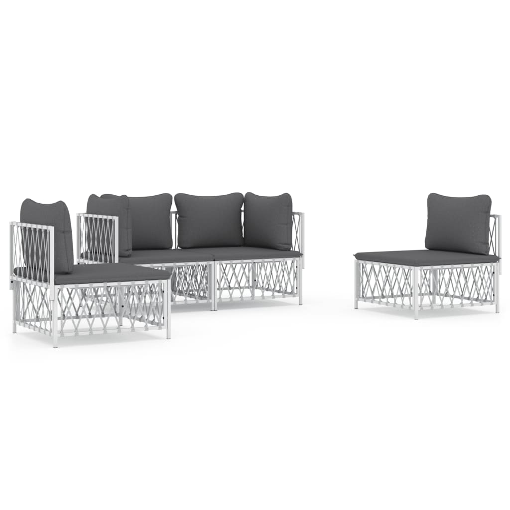 vidaXL Ensemble de mobilier de jardin 4 pcs avec coussins Blanc Acier