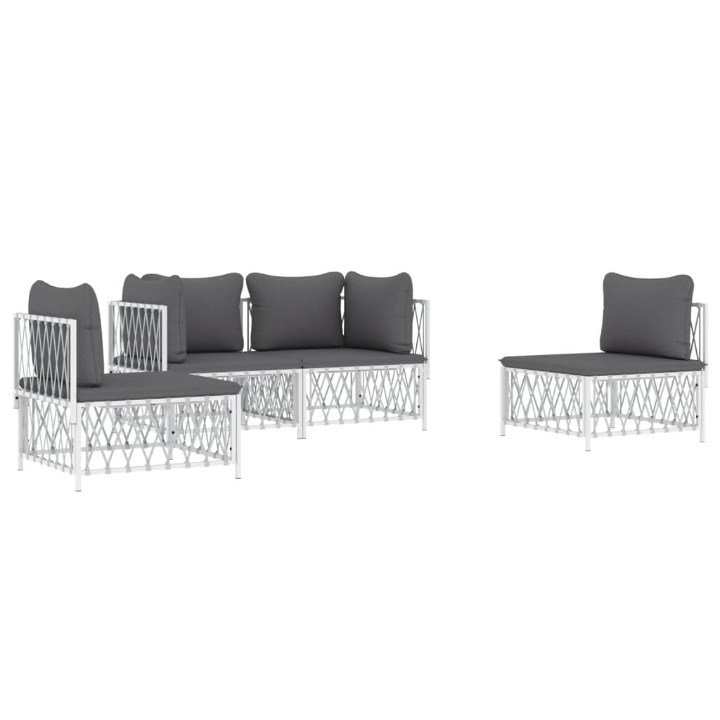vidaXL Ensemble de mobilier de jardin 4 pcs avec coussins Blanc Acier
