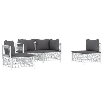 vidaXL Ensemble de mobilier de jardin 4 pcs avec coussins Blanc Acier