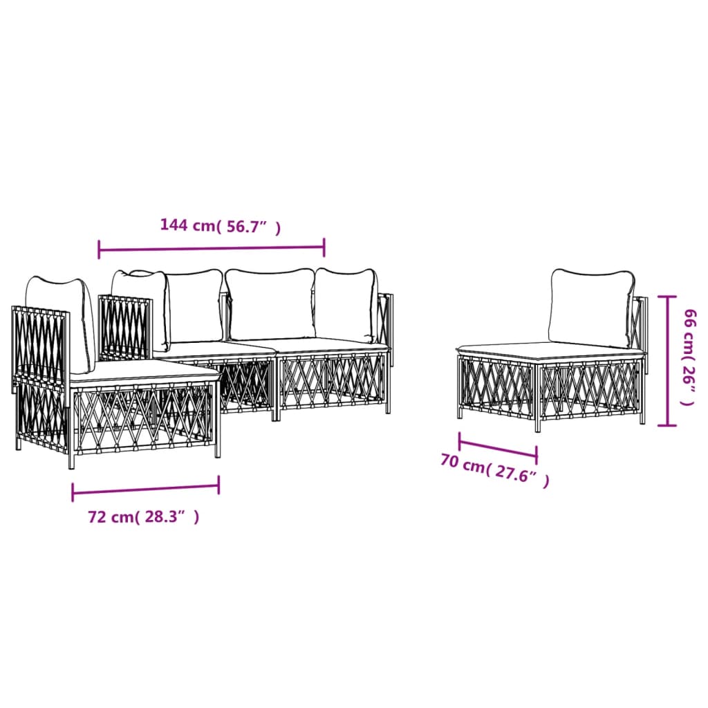 vidaXL Ensemble de mobilier de jardin 4 pcs avec coussins Blanc Acier