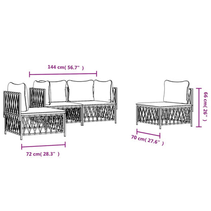 vidaXL Ensemble de mobilier de jardin 4 pcs avec coussins Blanc Acier