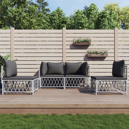 vidaXL Ensemble de mobilier de jardin 4 pcs avec coussins Blanc Acier