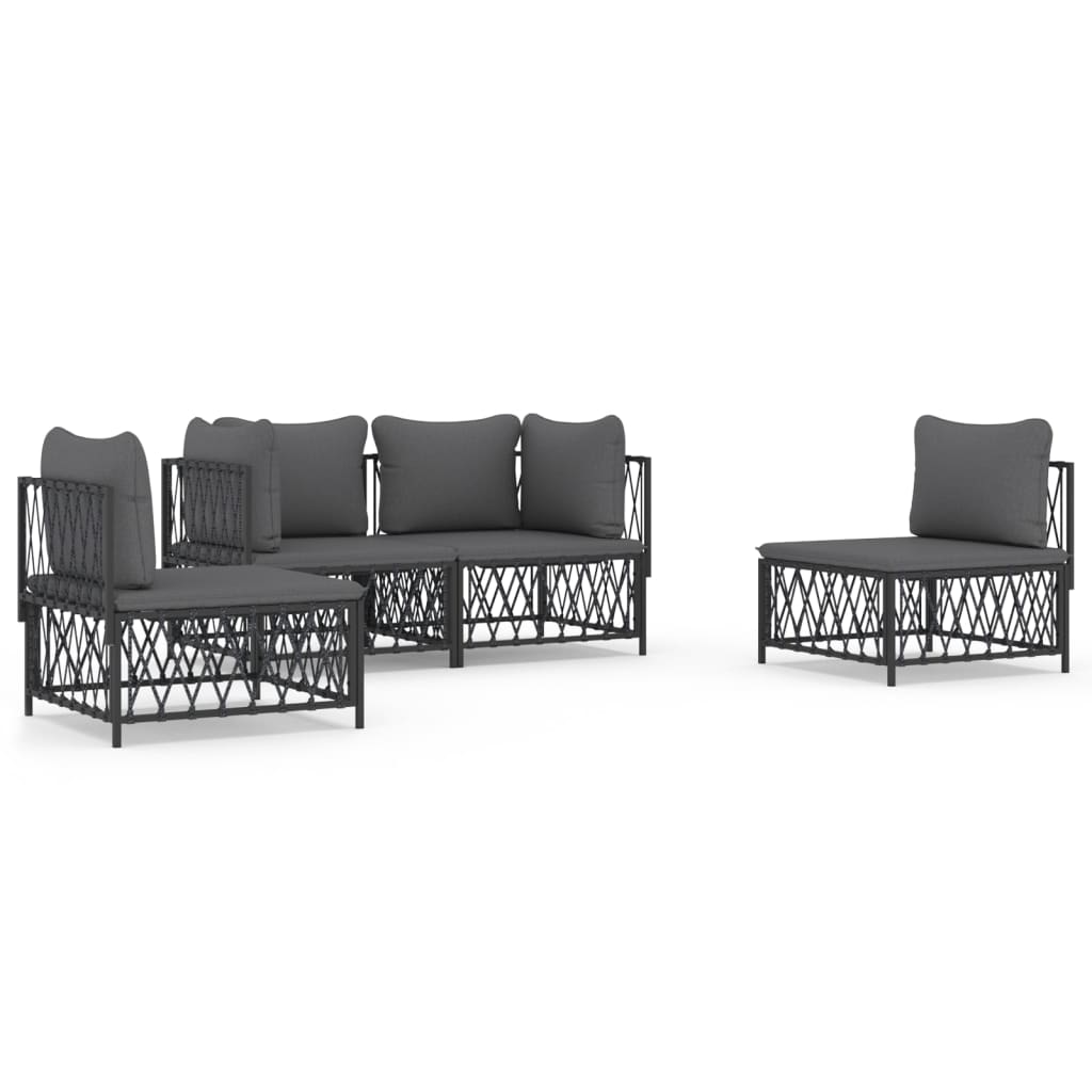 vidaXL Salon de jardin 4 pcs avec coussins anthracite acier