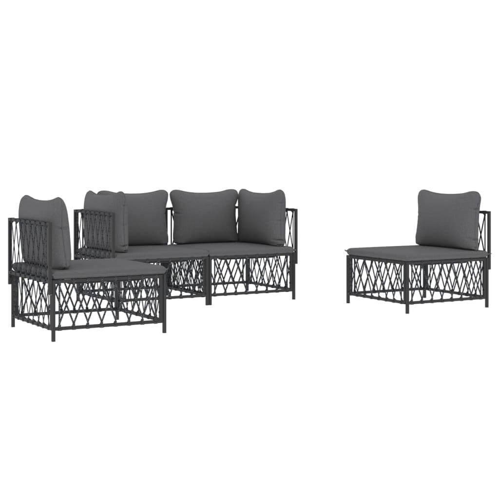 vidaXL Salon de jardin 4 pcs avec coussins anthracite acier