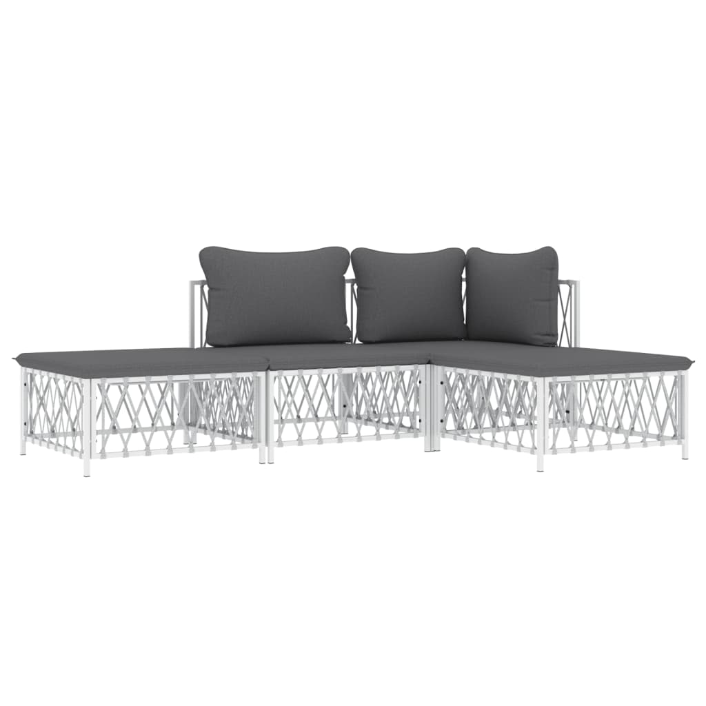 vidaXL Ensemble de mobilier de jardin 4 pcs avec coussins Blanc Acier