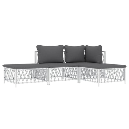 vidaXL Ensemble de mobilier de jardin 4 pcs avec coussins Blanc Acier