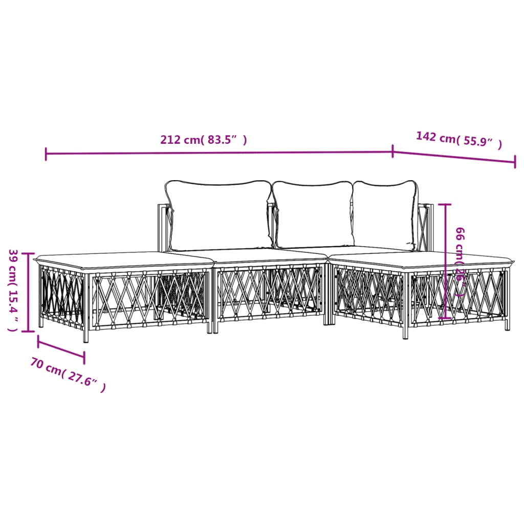 vidaXL Ensemble de mobilier de jardin 4 pcs avec coussins Blanc Acier