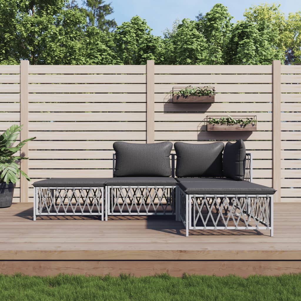 vidaXL Ensemble de mobilier de jardin 4 pcs avec coussins Blanc Acier