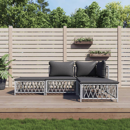 vidaXL Ensemble de mobilier de jardin 4 pcs avec coussins Blanc Acier