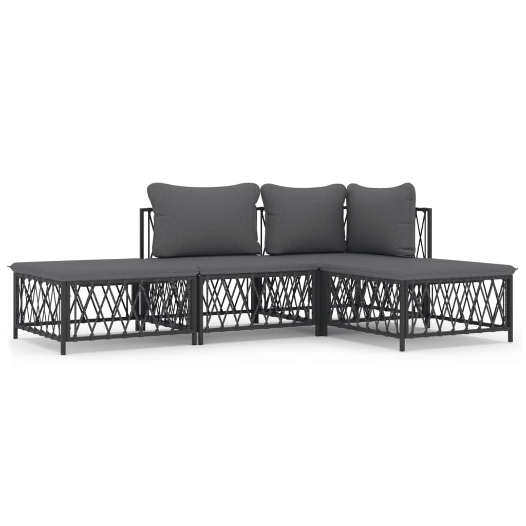 vidaXL Salon de jardin 4 pcs avec coussins anthracite acier