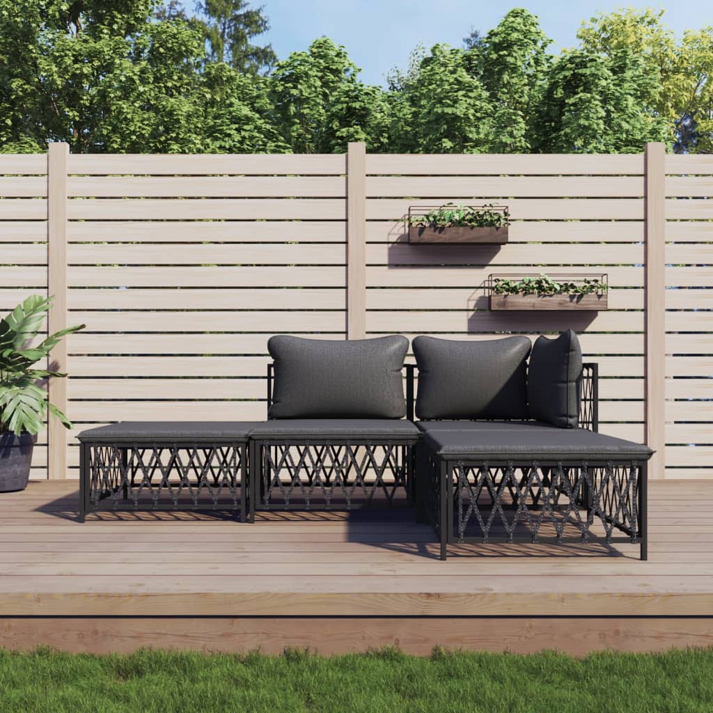 vidaXL Salon de jardin 4 pcs avec coussins anthracite acier