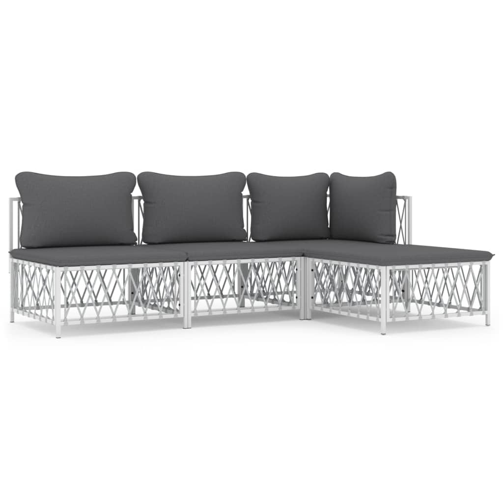 vidaXL Ensemble de mobilier de jardin 4 pcs avec coussins Blanc Acier