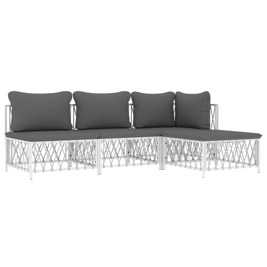 vidaXL Ensemble de mobilier de jardin 4 pcs avec coussins Blanc Acier