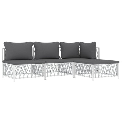 vidaXL Ensemble de mobilier de jardin 4 pcs avec coussins Blanc Acier