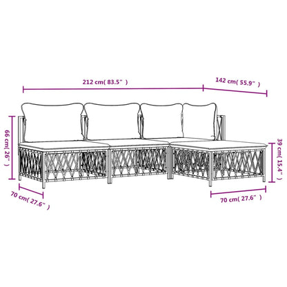 vidaXL Ensemble de mobilier de jardin 4 pcs avec coussins Blanc Acier