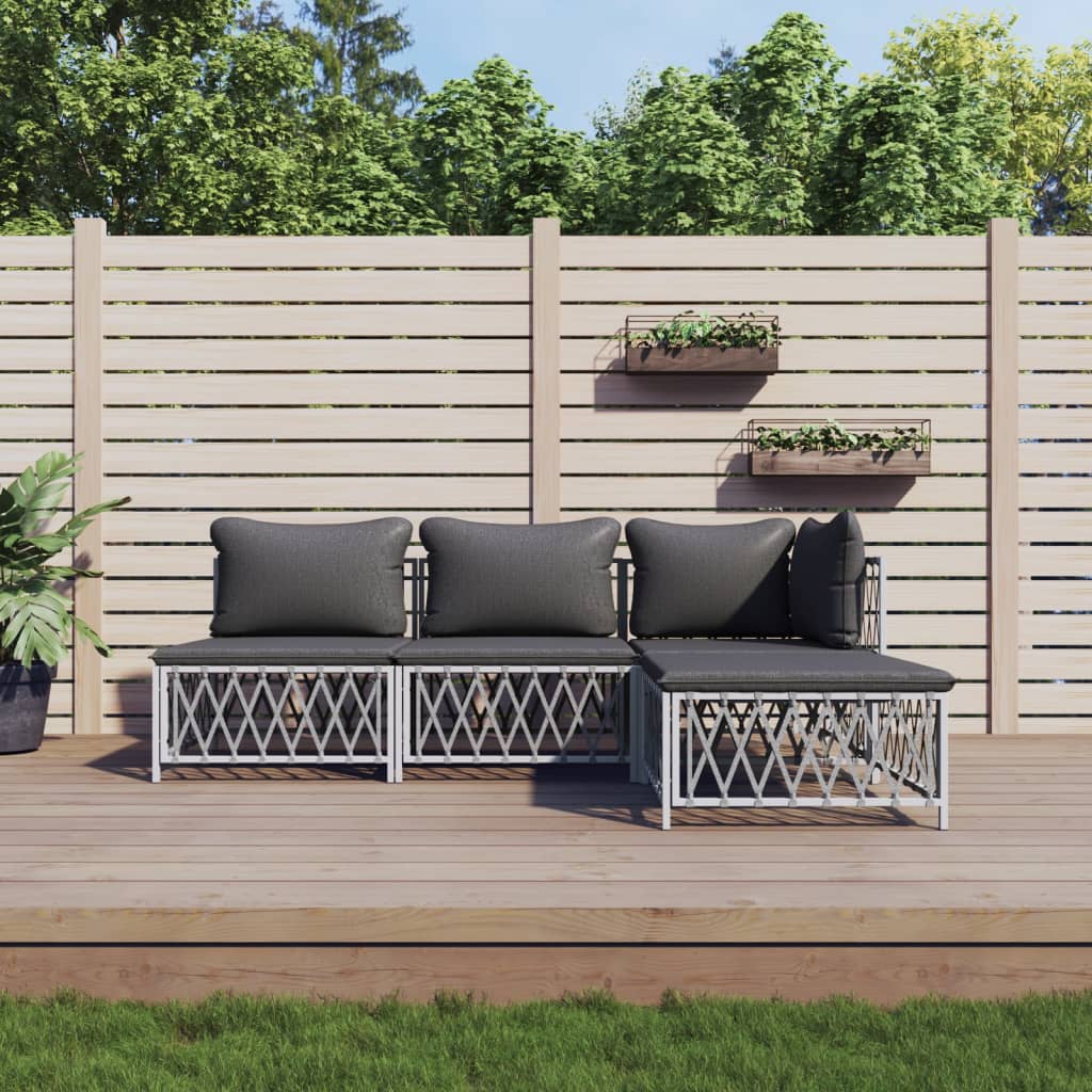 vidaXL Ensemble de mobilier de jardin 4 pcs avec coussins Blanc Acier