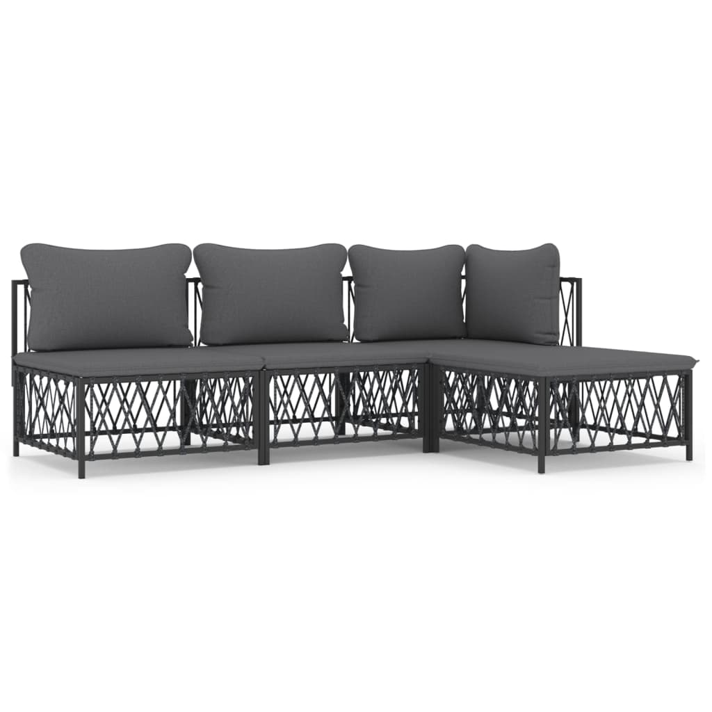 vidaXL Salon de jardin 4 pcs avec coussins anthracite acier