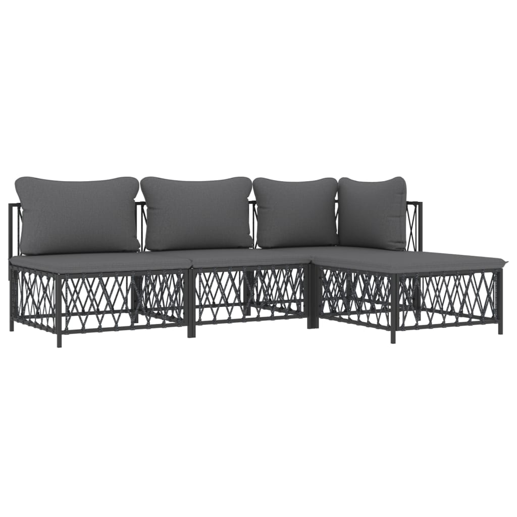 vidaXL Salon de jardin 4 pcs avec coussins anthracite acier