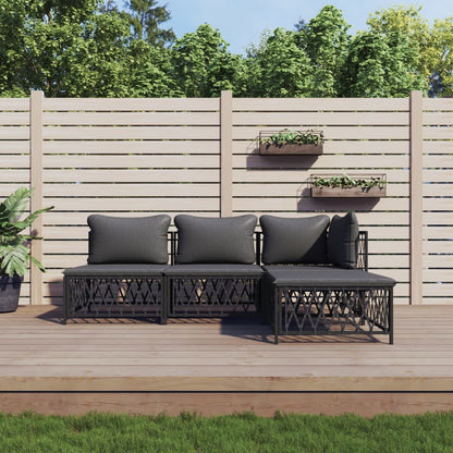 vidaXL Salon de jardin 4 pcs avec coussins anthracite acier