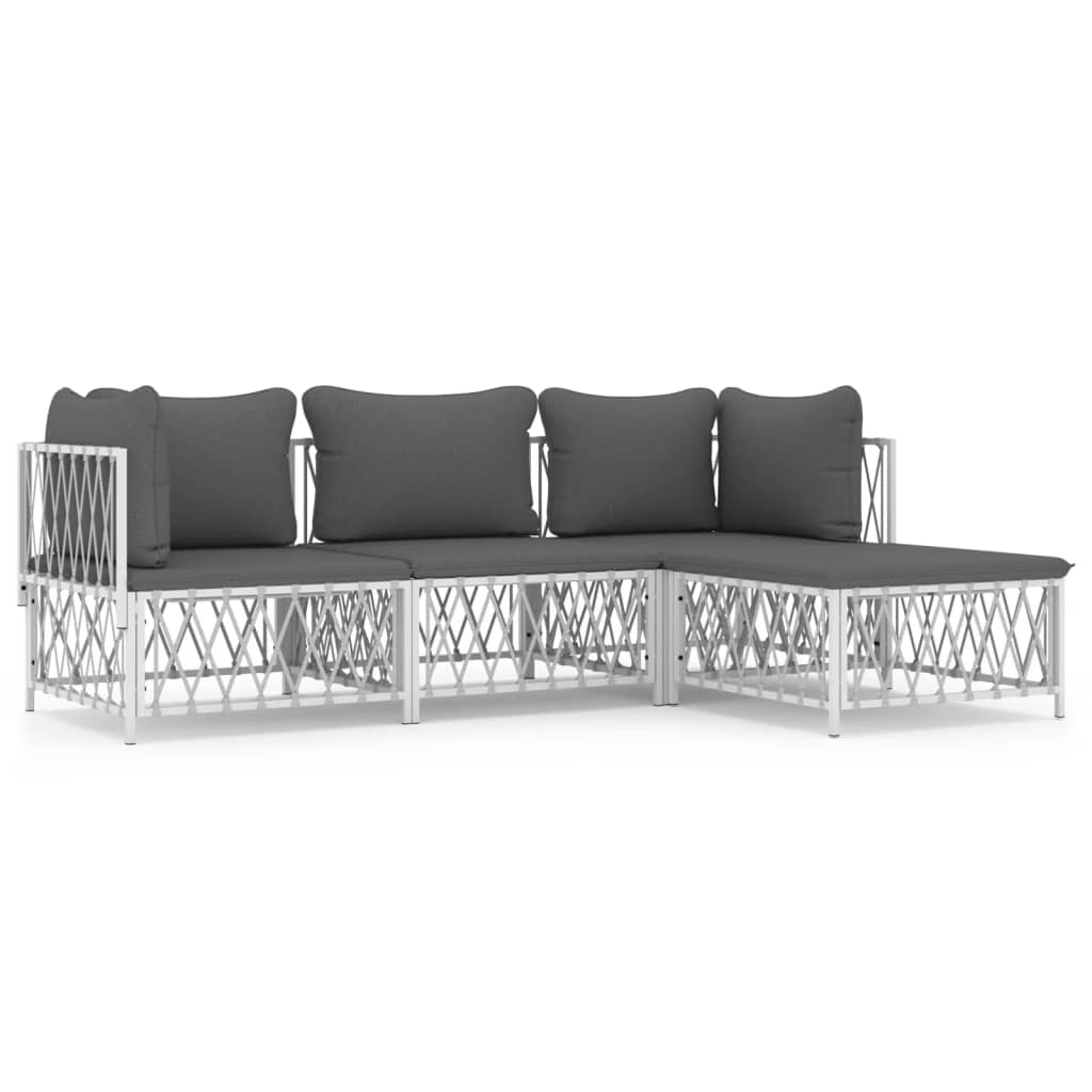 vidaXL Ensemble de mobilier de jardin 4 pcs avec coussins Blanc Acier