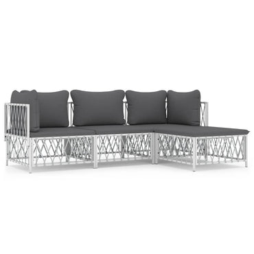 vidaXL Ensemble de mobilier de jardin 4 pcs avec coussins Blanc Acier