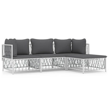 vidaXL Ensemble de mobilier de jardin 4 pcs avec coussins Blanc Acier