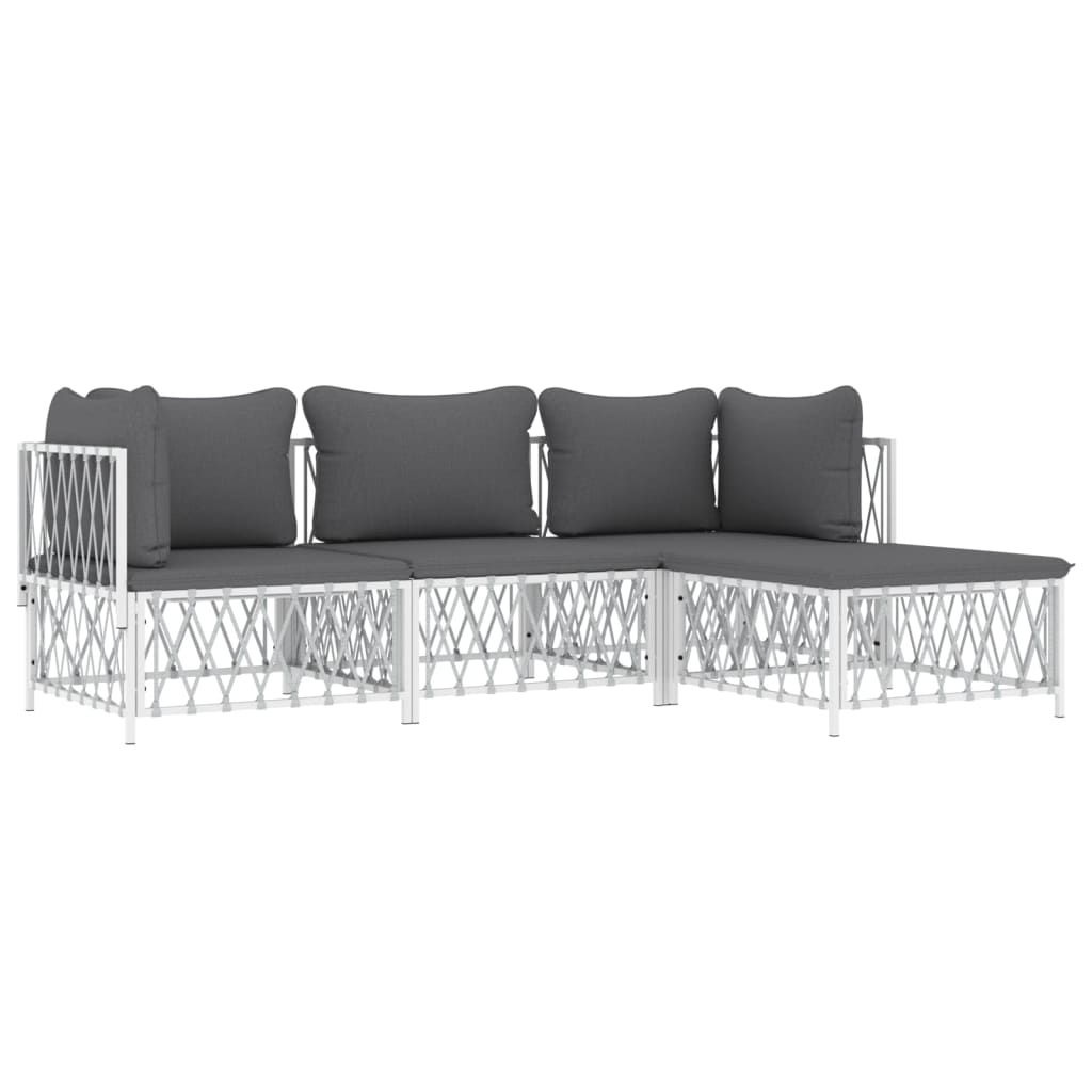 vidaXL Ensemble de mobilier de jardin 4 pcs avec coussins Blanc Acier