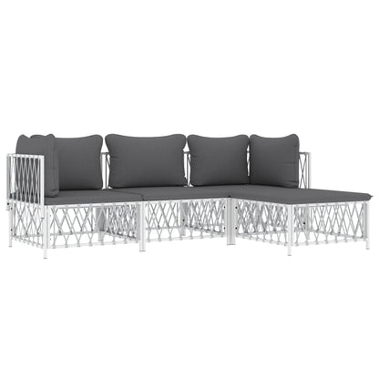 vidaXL Ensemble de mobilier de jardin 4 pcs avec coussins Blanc Acier