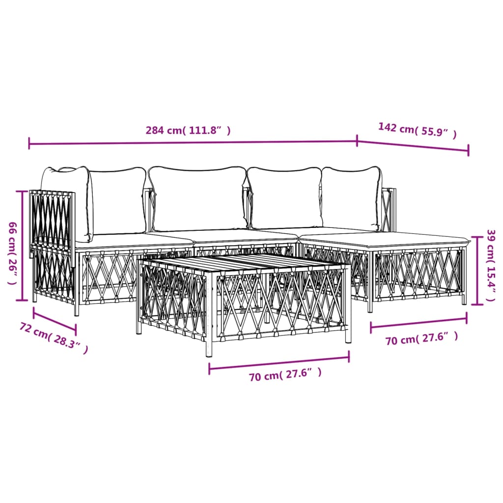 vidaXL Ensemble de mobilier de jardin 4 pcs avec coussins Blanc Acier
