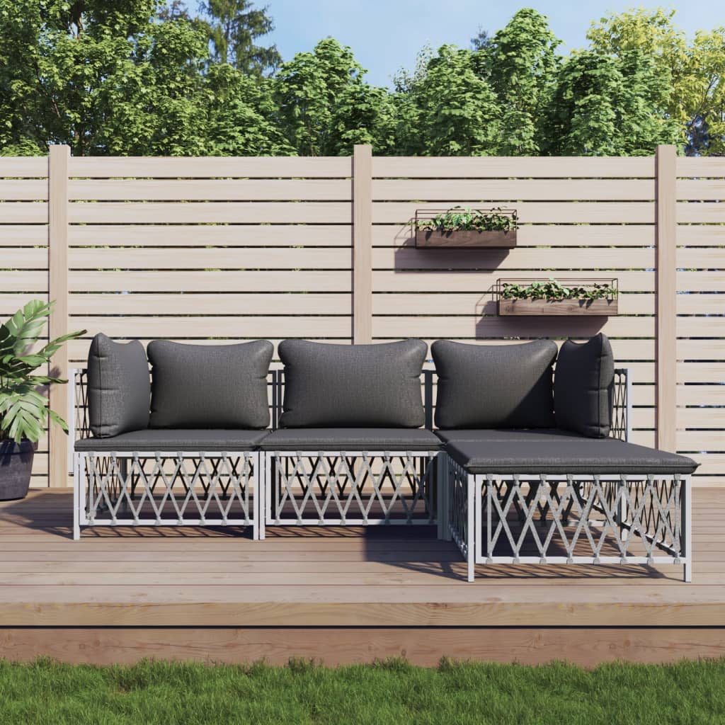 vidaXL Ensemble de mobilier de jardin 4 pcs avec coussins Blanc Acier