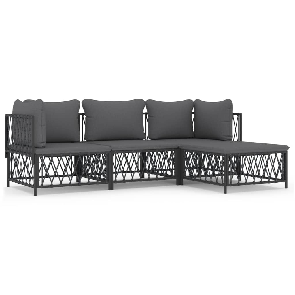 vidaXL Salon de jardin 4 pcs avec coussins anthracite acier