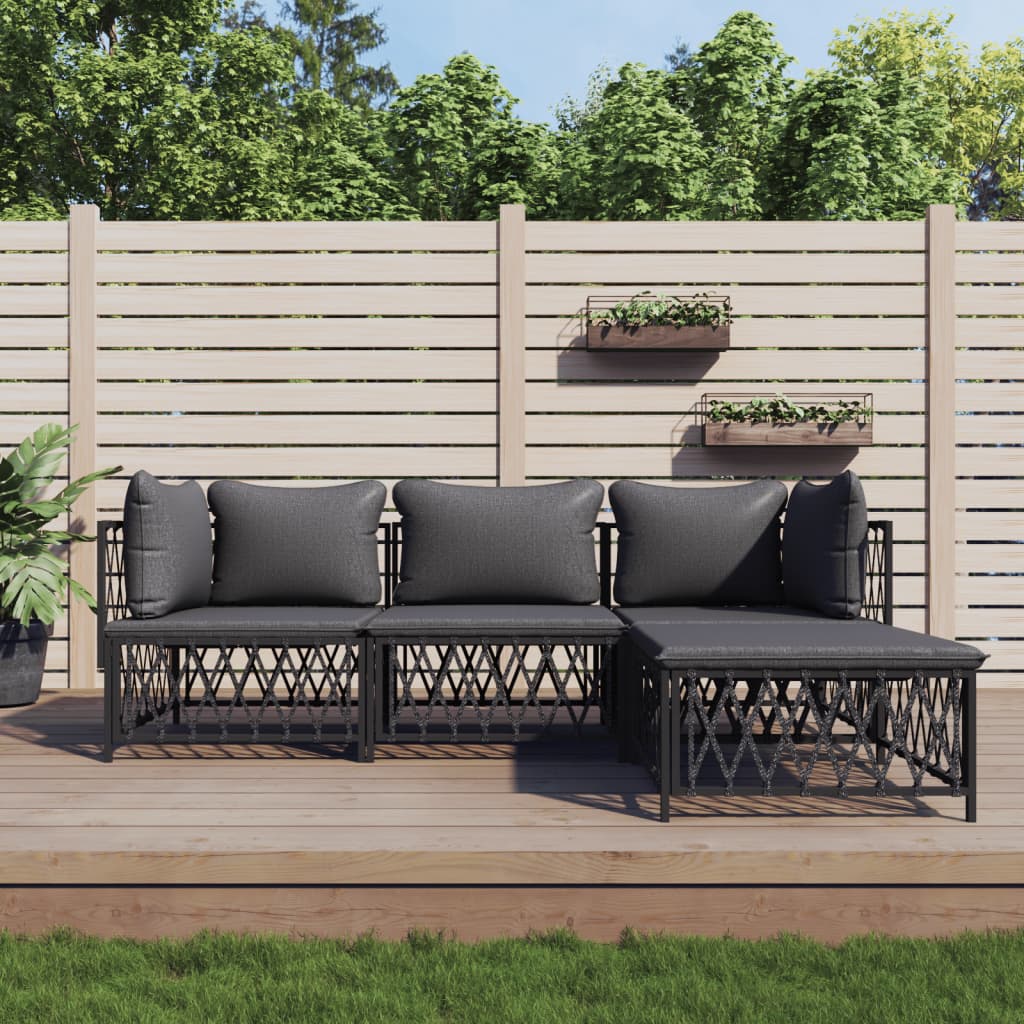 vidaXL Salon de jardin 4 pcs avec coussins anthracite acier