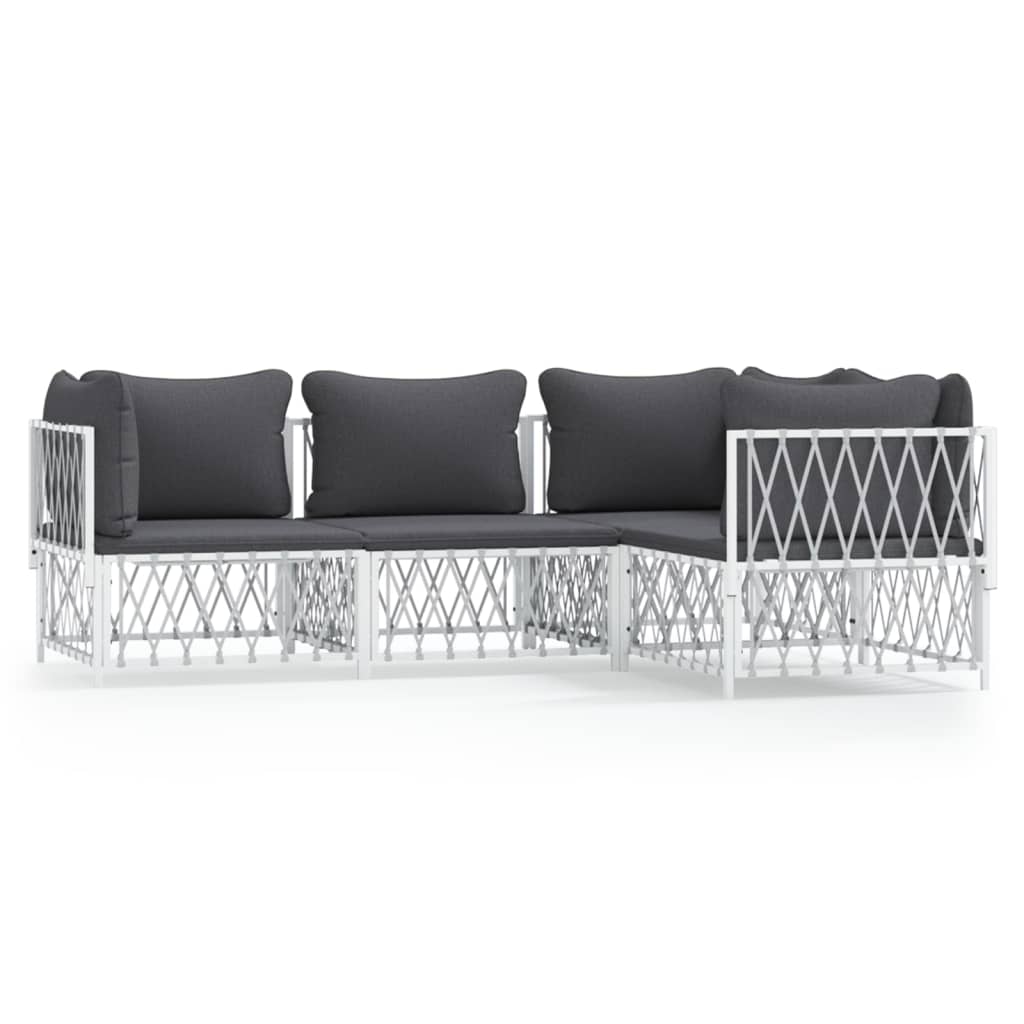 vidaXL Ensemble de mobilier de jardin 4 pcs avec coussins Blanc Acier