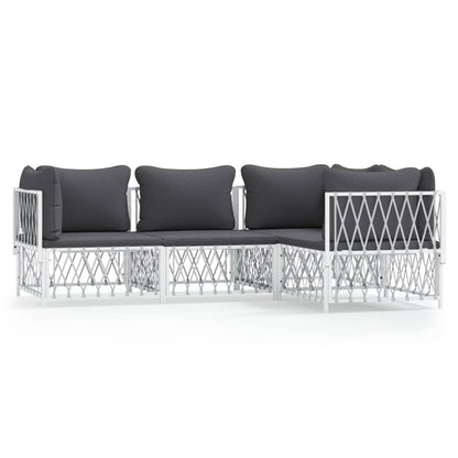 vidaXL Ensemble de mobilier de jardin 4 pcs avec coussins Blanc Acier