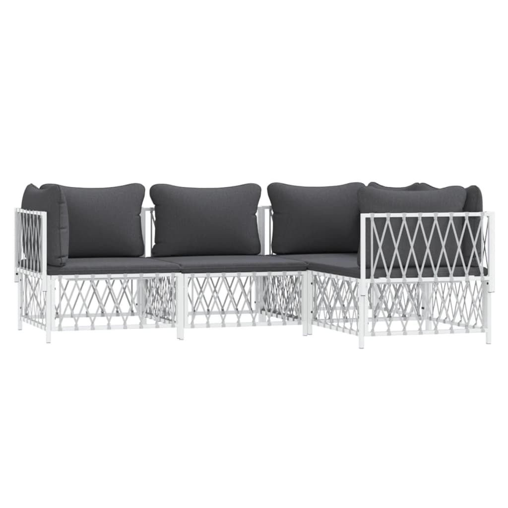 vidaXL Ensemble de mobilier de jardin 4 pcs avec coussins Blanc Acier