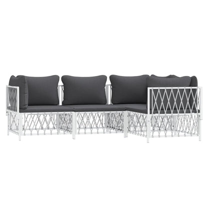 vidaXL Ensemble de mobilier de jardin 4 pcs avec coussins Blanc Acier