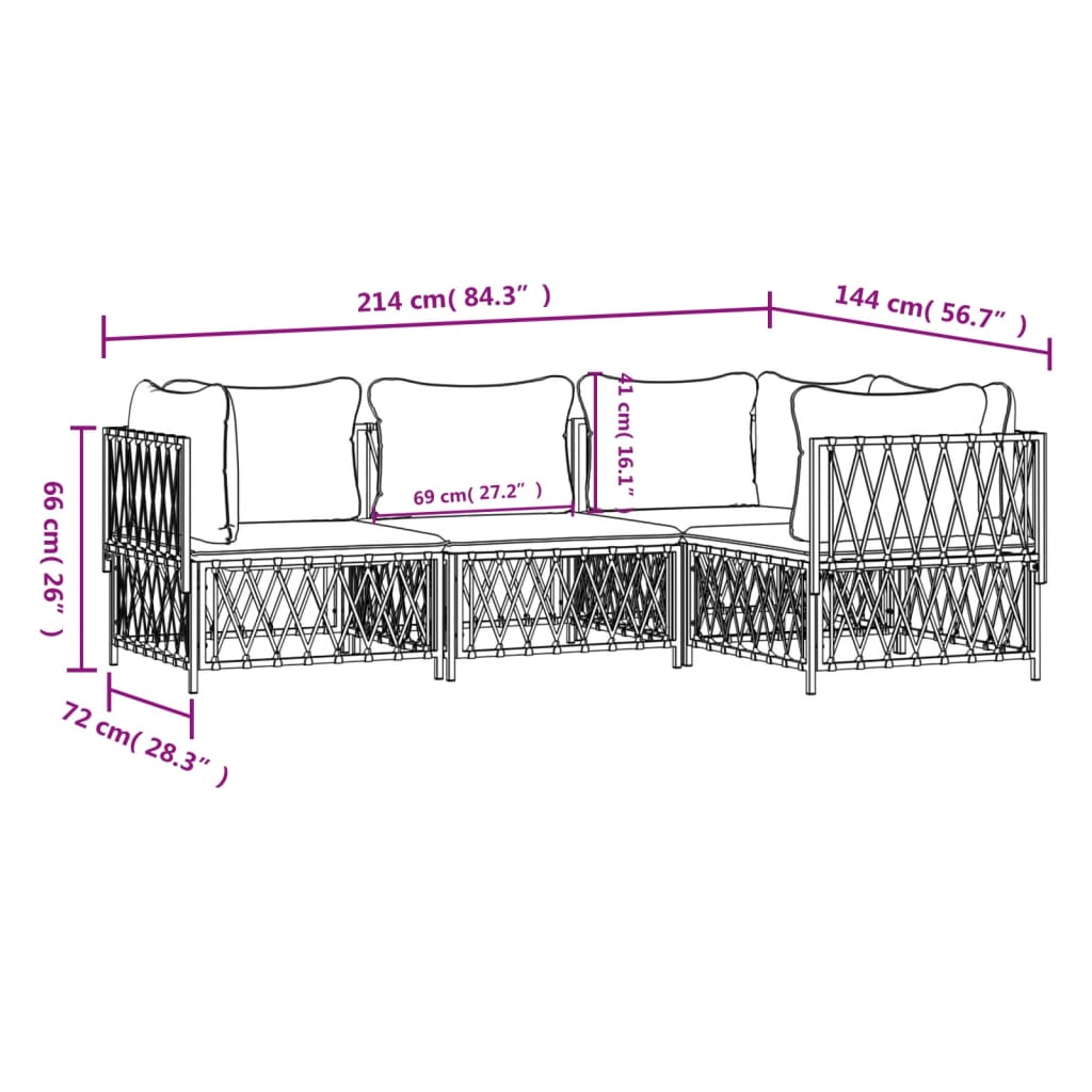 vidaXL Ensemble de mobilier de jardin 4 pcs avec coussins Blanc Acier