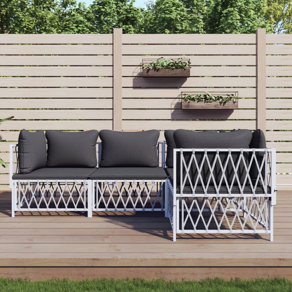 vidaXL Ensemble de mobilier de jardin 4 pcs avec coussins Blanc Acier