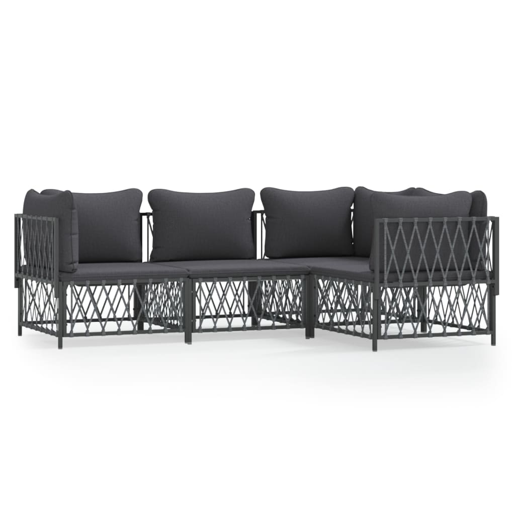 vidaXL Salon de jardin 4 pcs avec coussins anthracite acier